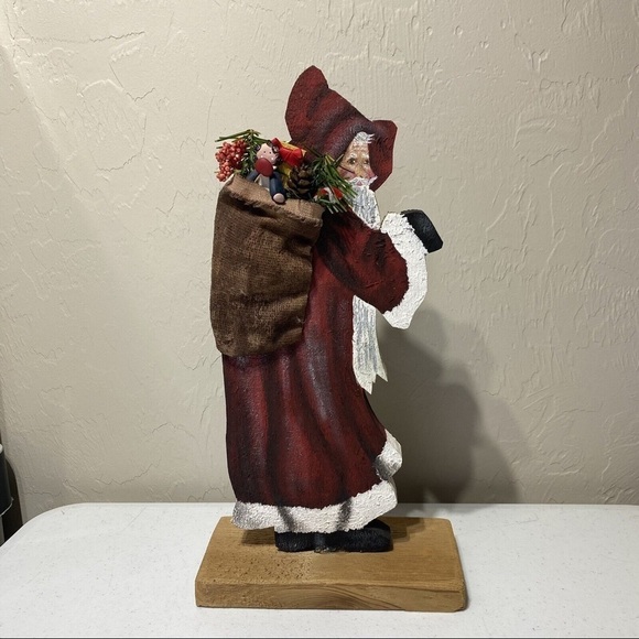 Vintage 90’s Standing Wood Old World Country Santa Toy Bag Hand Painted … - Picture 2 of 8